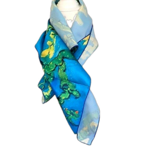 NWOT Vangogh replica impressionist blue and yellow neck scarf new